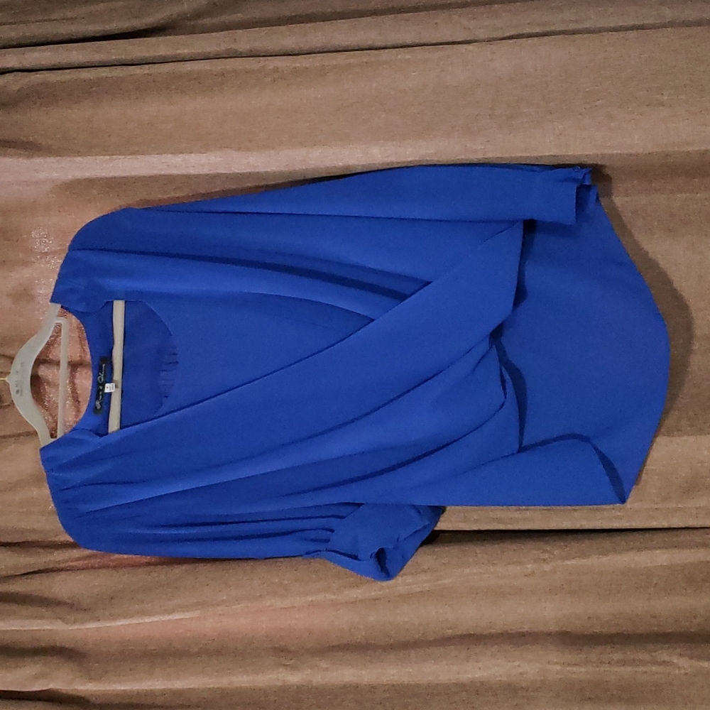 Rose & Olive Royal Blue Drape Front Blouse